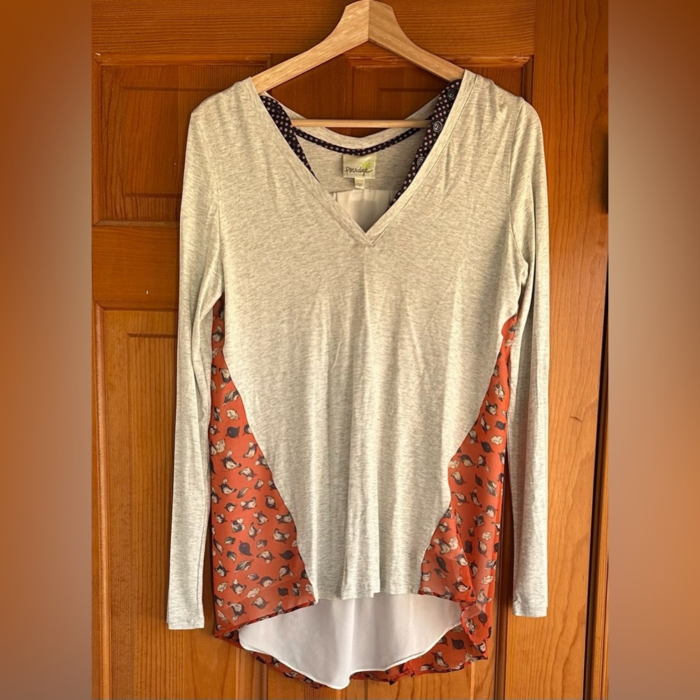 ANTHROPOLOGIE | Porrige | Bird Printed blouse long sleeve top